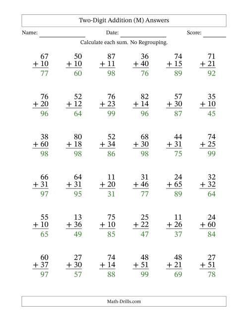 The Two-Digit Addition With No Regrouping – 36 Questions (M) Math Worksheet Page 2