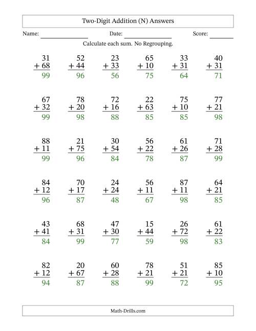 The Two-Digit Addition With No Regrouping – 36 Questions (N) Math Worksheet Page 2