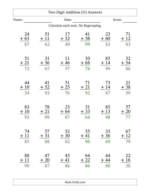 The Two-Digit Addition With No Regrouping – 36 Questions (O) Math Worksheet Page 2
