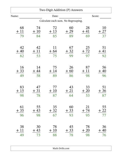 The Two-Digit Addition With No Regrouping – 36 Questions (P) Math Worksheet Page 2