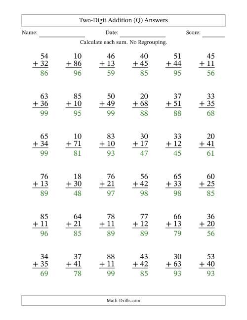 The Two-Digit Addition With No Regrouping – 36 Questions (Q) Math Worksheet Page 2