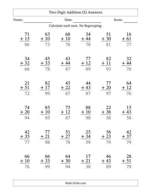 The Two-Digit Addition With No Regrouping – 36 Questions (S) Math Worksheet Page 2