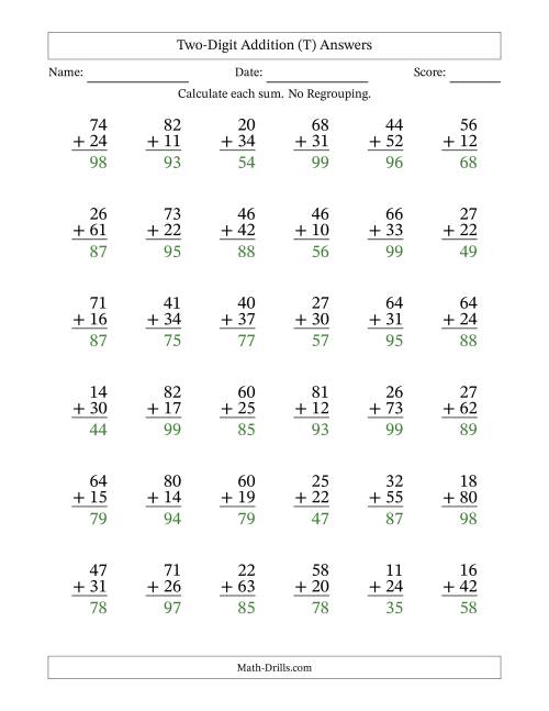 The Two-Digit Addition With No Regrouping – 36 Questions (T) Math Worksheet Page 2
