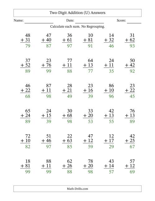 The Two-Digit Addition With No Regrouping – 36 Questions (U) Math Worksheet Page 2