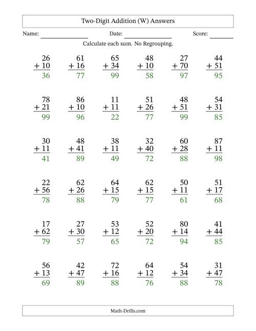 The Two-Digit Addition With No Regrouping – 36 Questions (W) Math Worksheet Page 2