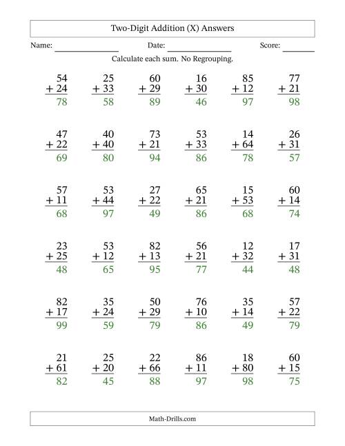 The Two-Digit Addition With No Regrouping – 36 Questions (X) Math Worksheet Page 2