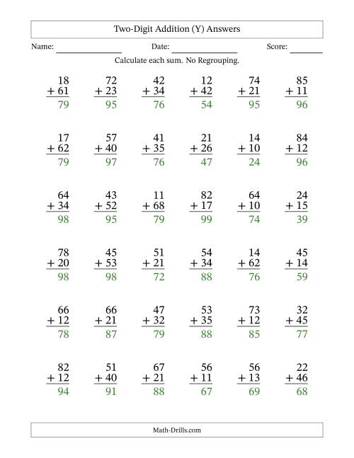 The Two-Digit Addition With No Regrouping – 36 Questions (Y) Math Worksheet Page 2
