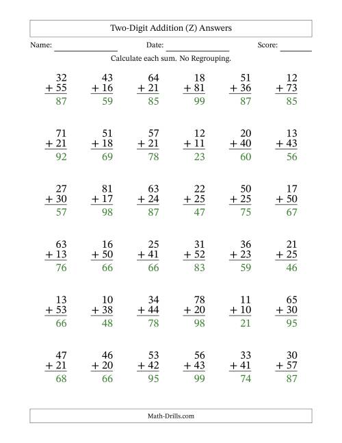 The Two-Digit Addition With No Regrouping – 36 Questions (Z) Math Worksheet Page 2