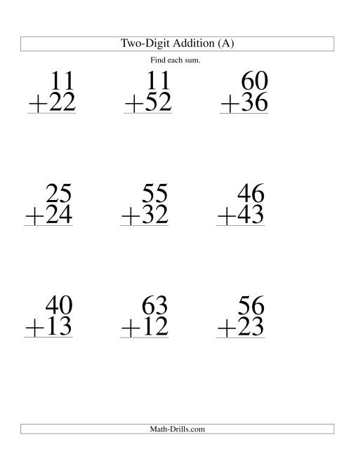 Two Digit Addition No Regrouping Large Print 3553
