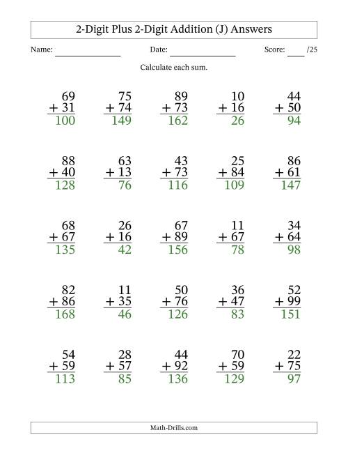 2-Digit Plus 2-Digit Addition with SOME Regrouping (J)