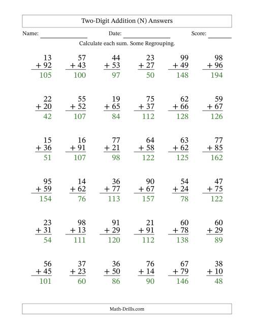 The Two-Digit Addition With Some Regrouping – 36 Questions (N) Math Worksheet Page 2