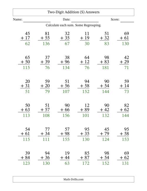 The Two-Digit Addition With Some Regrouping – 36 Questions (S) Math Worksheet Page 2