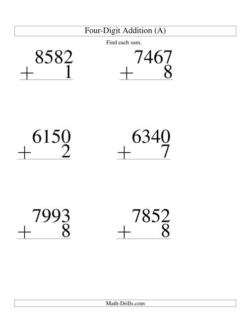 Four-Digit Plus One-Digit Addition -- Large Print (Large Print)