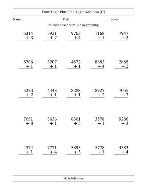 The 4-Digit Plus 1-Digit Addition with NO Regrouping (C) Math Worksheet