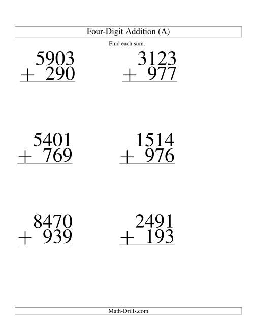 Four-Digit Plus Three-Digit Addition -- Large Print (Large Print)