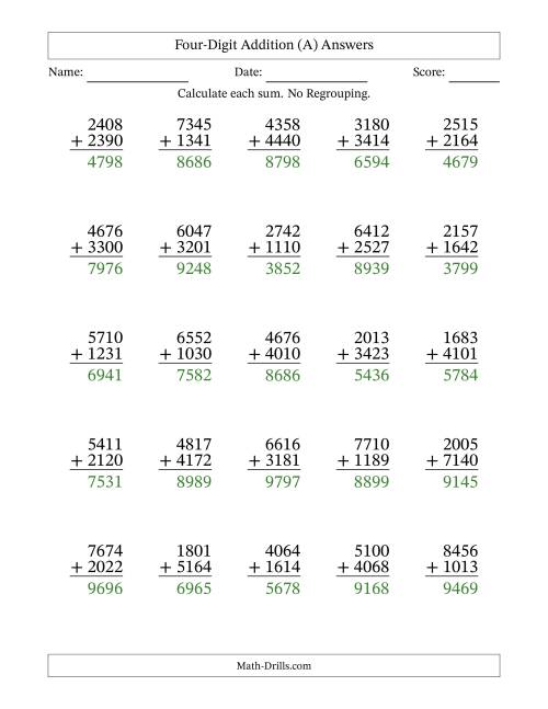 The 4-Digit Plus 4-Digit Addition with NO Regrouping (A) Math Worksheet Page 2