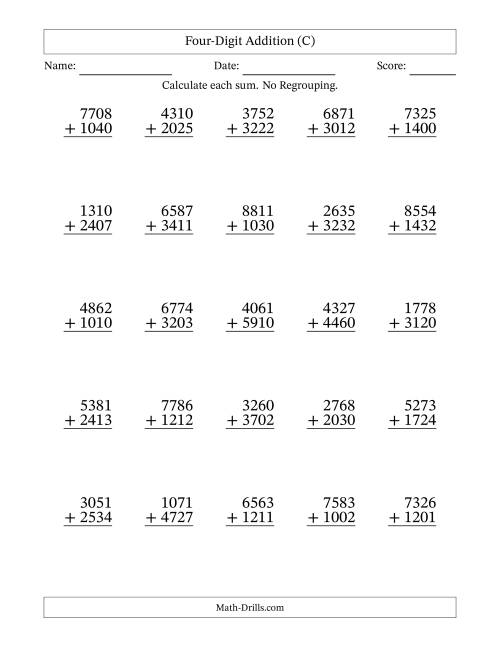 The 4-Digit Plus 4-Digit Addition with NO Regrouping (C) Math Worksheet