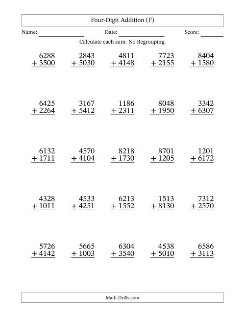 The 4-Digit Plus 4-Digit Addition with NO Regrouping (F) Math Worksheet