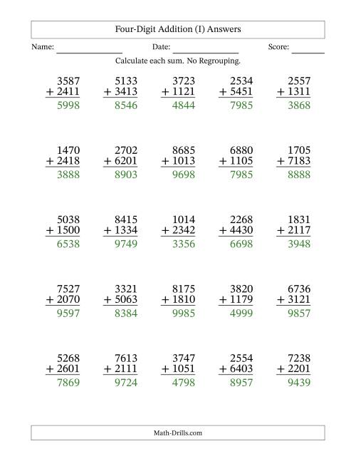 The 4-Digit Plus 4-Digit Addition with NO Regrouping (I) Math Worksheet Page 2