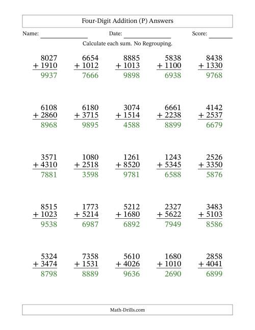 The Four-Digit Addition With No Regrouping – 25 Questions (P) Math Worksheet Page 2
