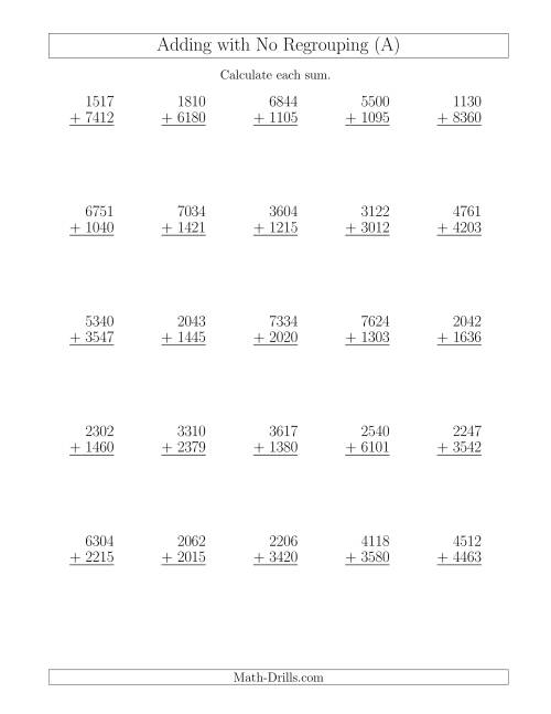 Adding 4-Digit and 4-Digit Numbers with No Regrouping (Old)