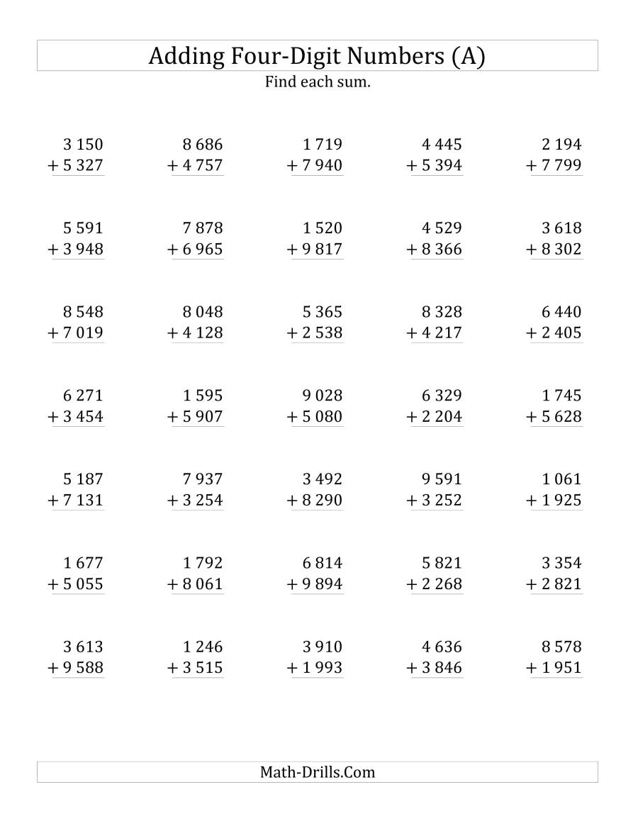 Adding Four-Digit and Four-Digit Numbers (SI Number Format) Addition ...