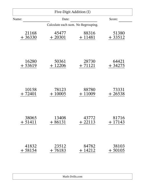 5-Digit Plus 5-Digit Addition with NO Regrouping (I)