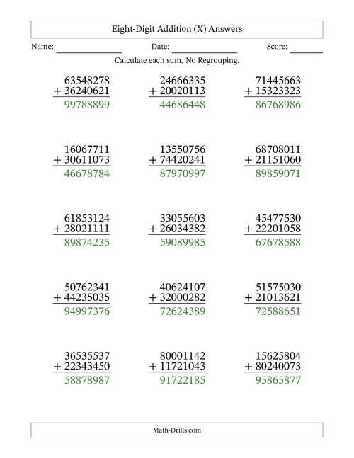 The Eight-Digit Addition With No Regrouping – 15 Questions (X) Math Worksheet Page 2