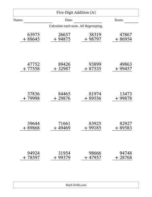 5-Digit Plus 5-Digit Addtion with ALL Regrouping (All)