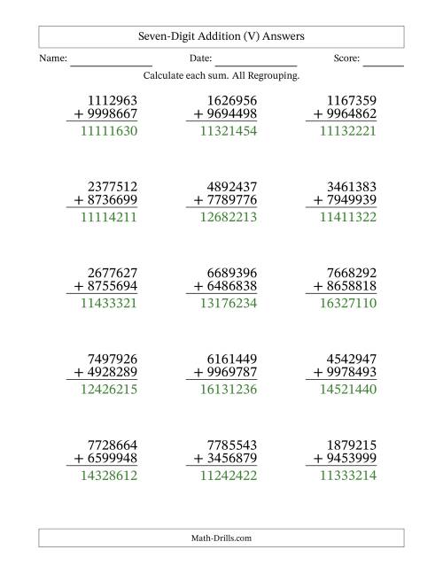 The Seven-Digit Addition With All Regrouping – 15 Questions (V) Math Worksheet Page 2
