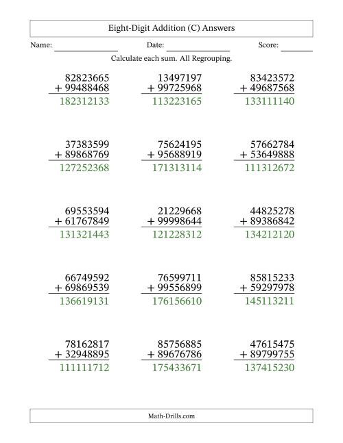 The 8-Digit Plus 8-Digit Addtion with ALL Regrouping (C) Math Worksheet Page 2