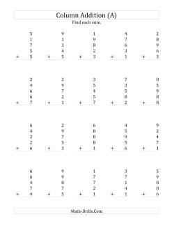 Adding Five One-Digit Numbers