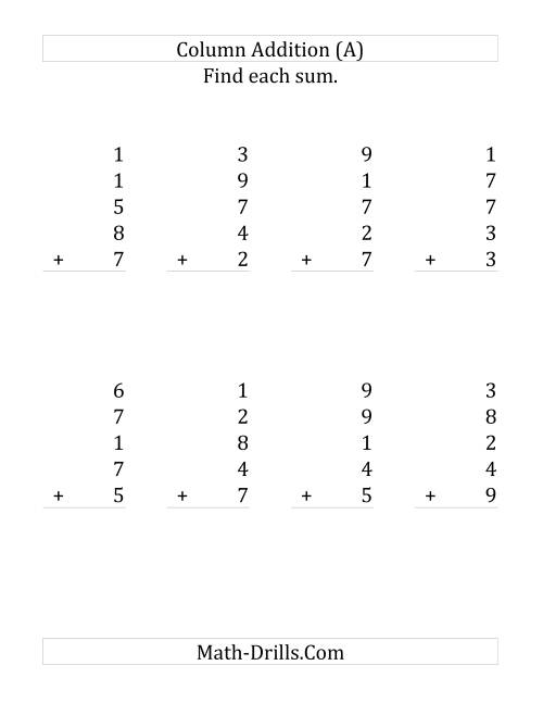 Adding Five One-Digit Numbers (Large Print)