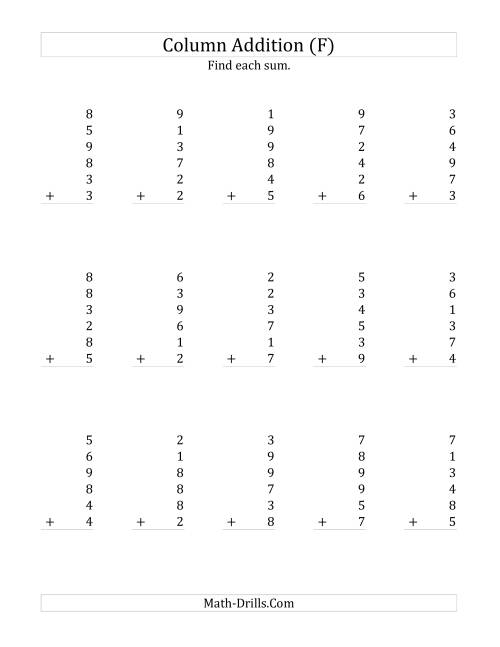 The Adding Six One-Digit Numbers (F) Math Worksheet
