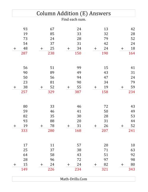 The Adding Five Two-Digit Numbers (E) Math Worksheet Page 2