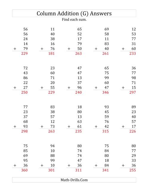 The Adding Five Two-Digit Numbers (G) Math Worksheet Page 2