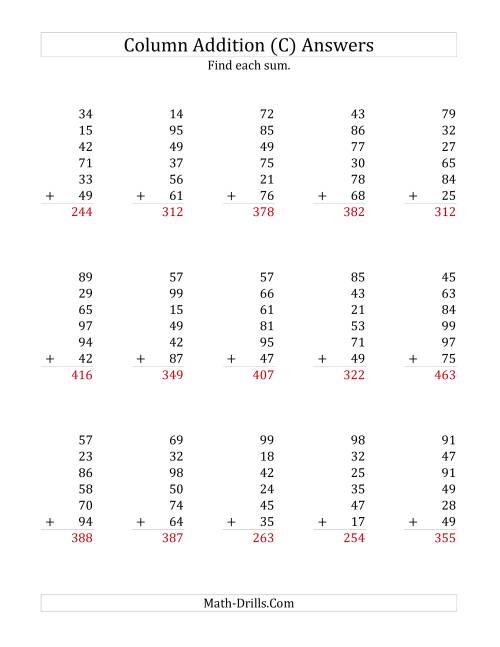 The Adding Six Two-Digit Numbers (C) Math Worksheet Page 2