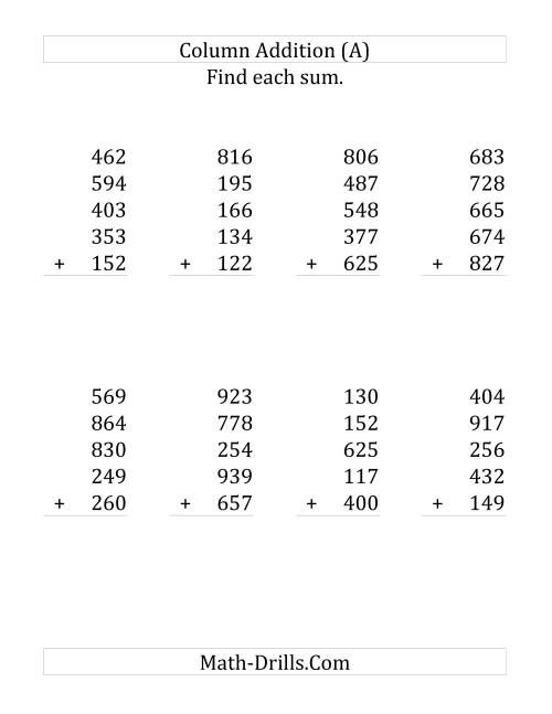 Adding Five Three-Digit Numbers (Large Print)