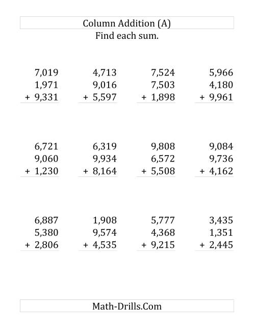 Adding Three Four-Digit Numbers (Large Print)