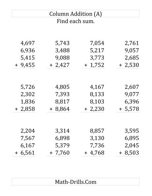 Adding Four Four-Digit Numbers (Large Print)