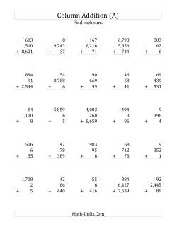 Adding Three Various-Digit Numbers