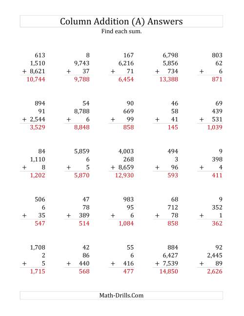 The Adding Three Various-Digit Numbers (All) Math Worksheet Page 2