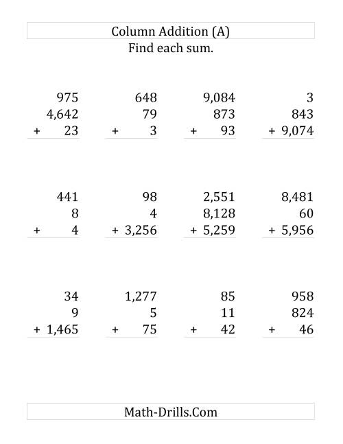 Adding Three Various-Digit Numbers (Large Print)