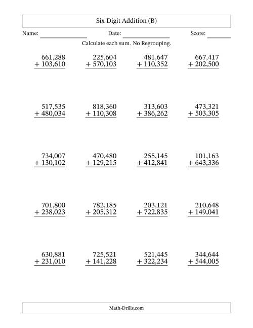 6-Digit Plus 6-Digit Addition With NO Regrouping And Comma-Separated ...