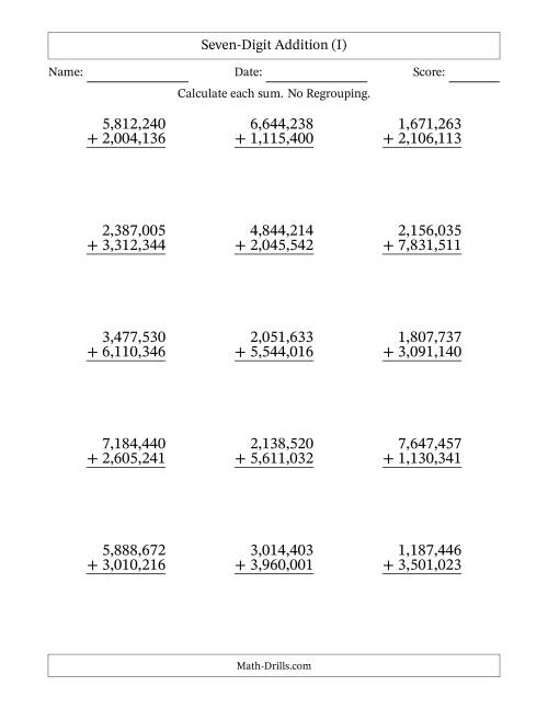 7-Digit Plus 7-Digit Addition with NO Regrouping and Comma-Separated ...