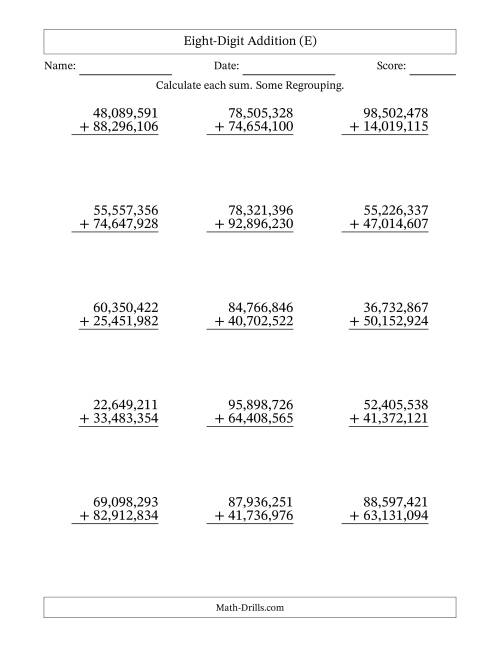 8-Digit Plus 8-Digit Addition with SOME Regrouping with Comma-Separated ...