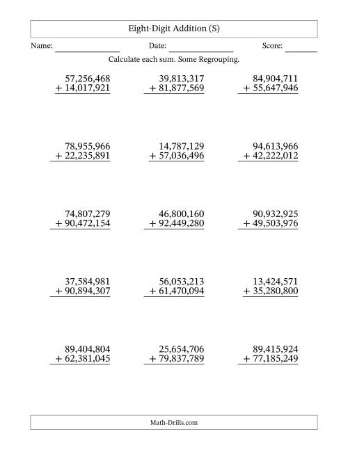 The Eight-Digit Addition With Some Regrouping – 15 Questions – Comma Separated Thousands (S) Math Worksheet