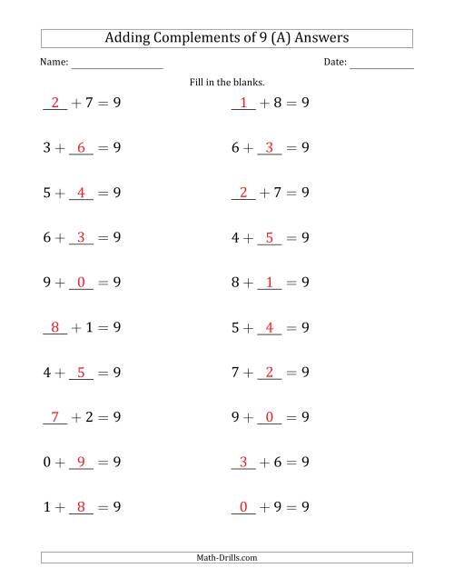 The Adding Complements of 9 (Blanks in First or Second Position) (All) Math Worksheet Page 2
