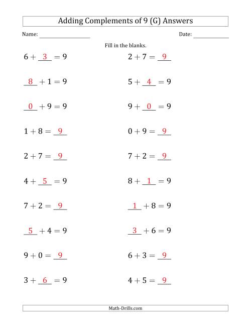 The Adding Complements of 9 (Blanks in Any Position, Including Sums) (G) Math Worksheet Page 2