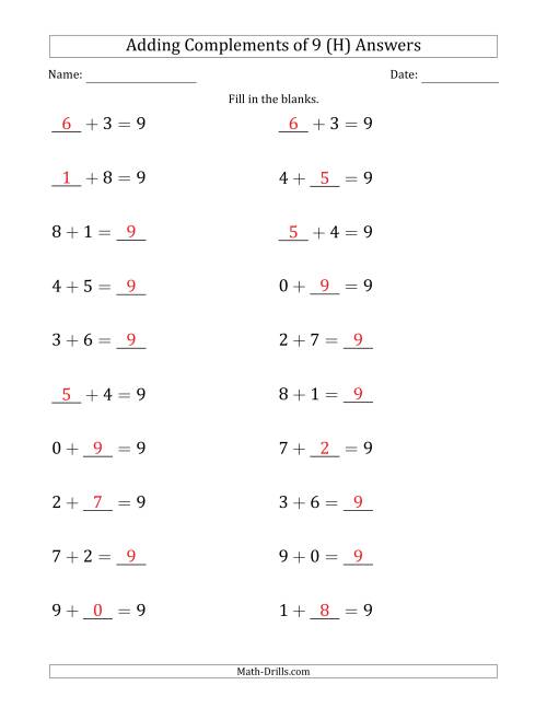 The Adding Complements of 9 (Blanks in Any Position, Including Sums) (H) Math Worksheet Page 2
